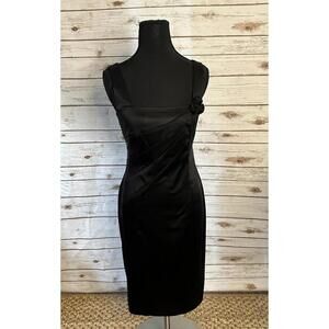 Calvin Klein classic black satin rosette sheath cocktail party dress Size 6